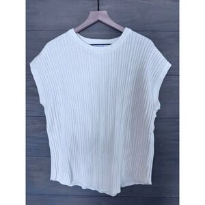 LEGOE Heritage Cream Ribbed Side Button Knit Sweater Vest Women Size 3 Large